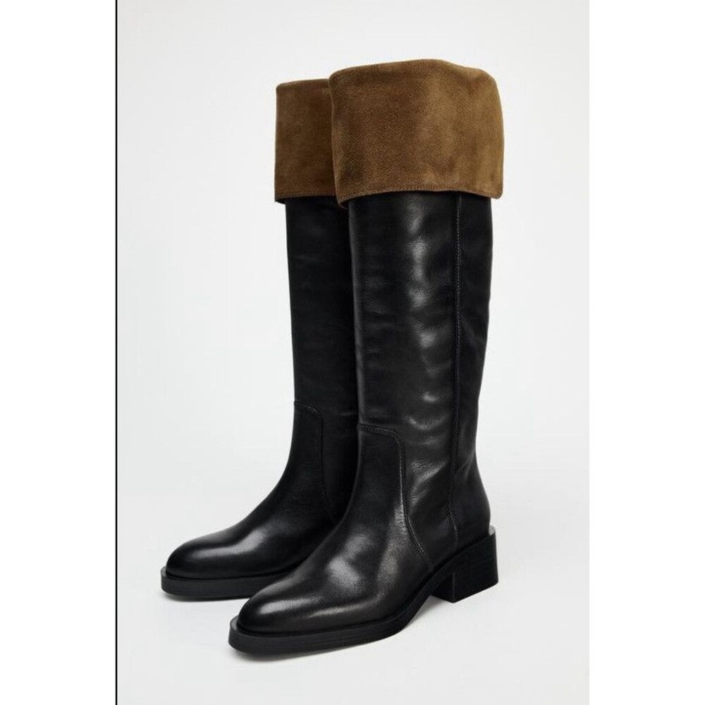 ZARA WOMAN NWT FW24 KNEE HIGH LEATHER BOOTS BLACK SIZE EU 41 US 10 2053/410